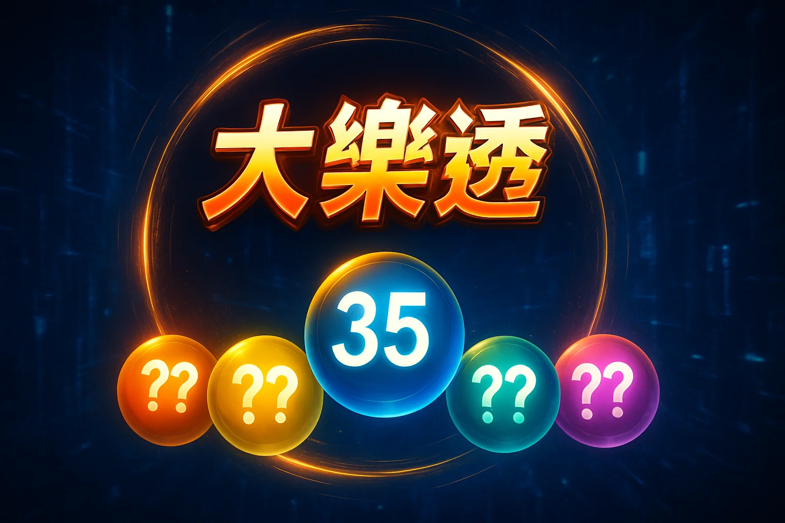 大樂透開獎畫面視覺圖,藍色彩球顯示中獎號碼35,搭配五顆彩球排列,呈現台灣熱門彩券大樂透的開獎效果</p>
<p>